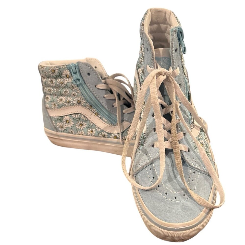 VANS Powder Blue Floral Side Zip Front Lace Hi Top Sneakers Kids 3.0
